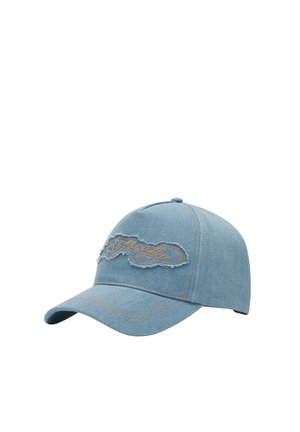 Ed Hardy, UNISEX CONTRAST STITCH INDIGO DENIM 5 PANEL TRUCKER CAP - Gorra - bleach
