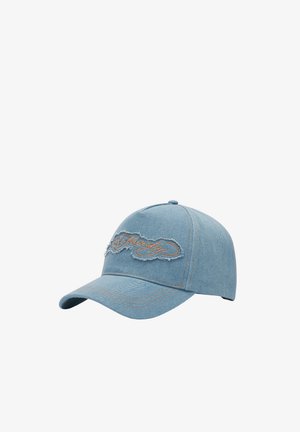 Ed Hardy, UNISEX CONTRAST STITCH INDIGO DENIM 5 PANEL TRUCKER CAP - Gorra - bleach