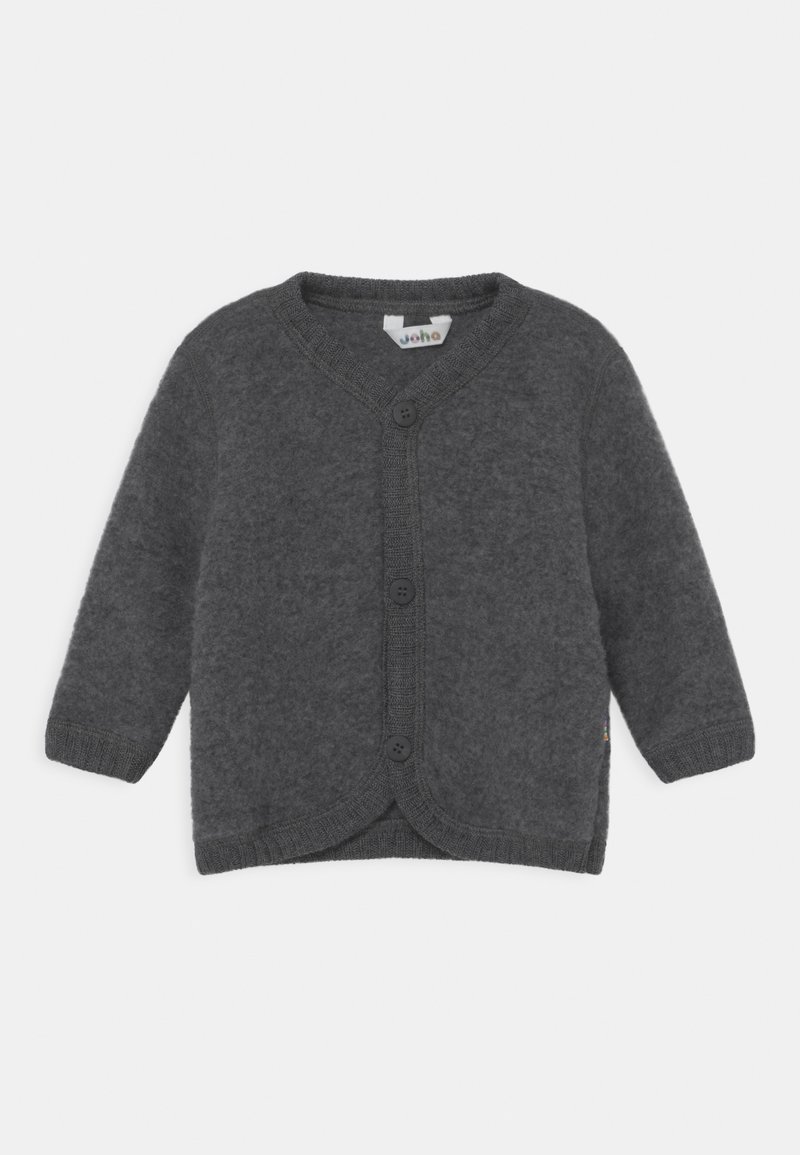 Hallux halltuvad hall villane kardigan, millel on pikad varrukad, ümmargune kaeluse ja viie nööbiga sulgemine. Kootud tekstuur ribadega varrukaotsade ja alla.