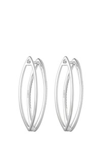 Silberne Creolen in länglicher Ovalform, mit einem eleganten offenen Design und glatten, polierten Oberflächen.