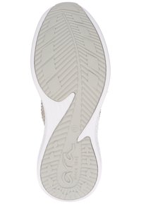 Schuhsohle aus strukturiertem grauem Gummi mit einem gemusterten Profil für besseren Halt und einem glatten weißen Randakzent. Größe 37.