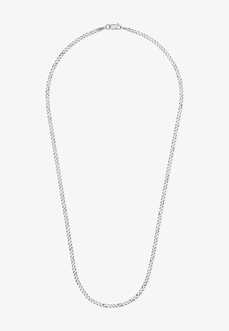 Silberfarbene Metallkette mit zwirnend gestaltetem Design, abgerundeter Form und einem Karabinerverschluss für sicheren Halt.