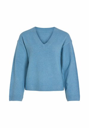 VILA, VILIGA L/S REV V-NECK KNIT TOP - NOOS - Pullover - blue shadow