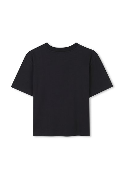 Zwarte T-shirt met korte mouwen gemaakt van katoen. Heeft een ronde hals en een eenvoudig, effen ontwerp zonder zichtbare patronen of versieringen.