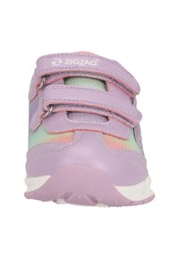 Lila Sneaker aus Mesh- und synthetischem Material. Verfügt über Klettverschlussriemen, eine strukturierte Oberfläche und ein mehrfarbiges Farbverlaufdesign an den Seiten.