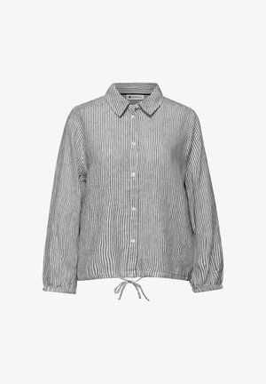 Overhemd met lange mouwen, grijs-witte verticale strepen, knoopsluiting, kraag en verstelbare koordzoom.