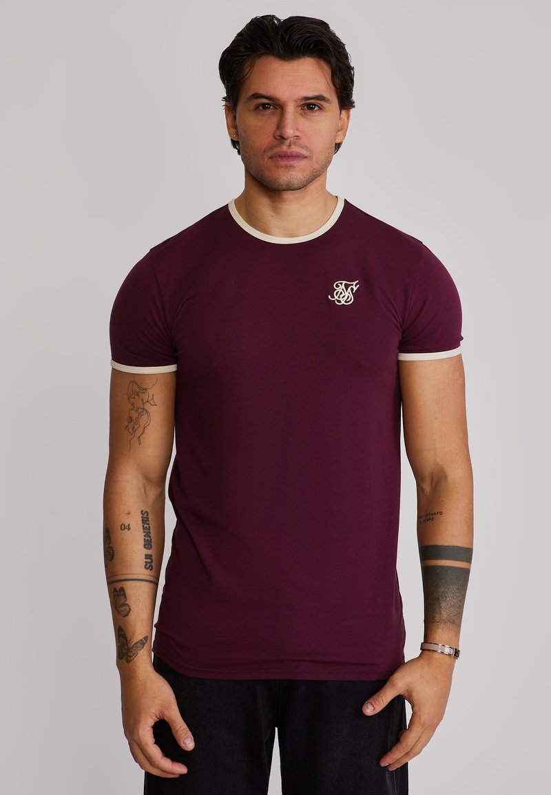 Ringer Basic SIKSILK RINGER - Basic T-shirt - burgundy,ecru/off-white - Zalando.ie
