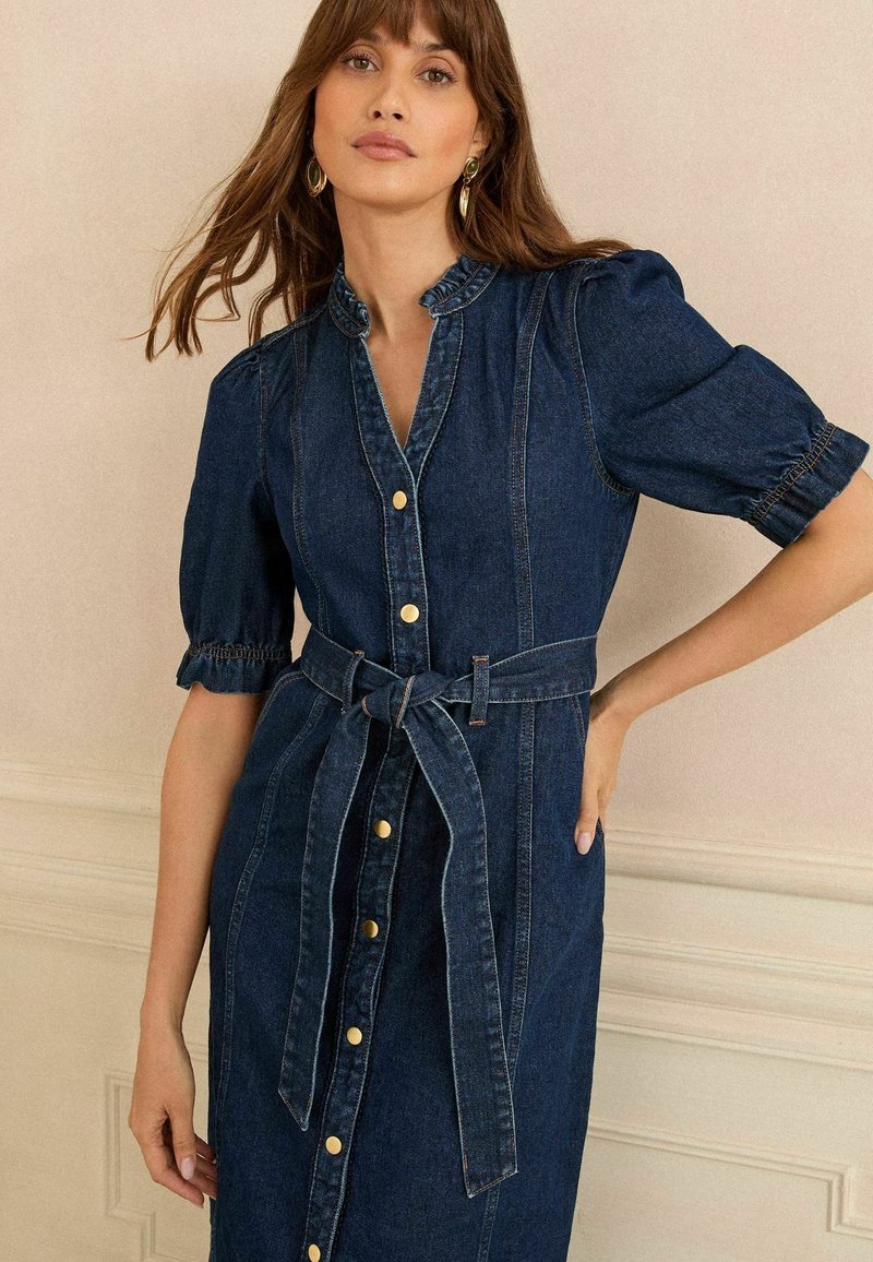 Button Down Denim Dress Women's Vintage Denim Shirt Dress With Belt - Long Maxi Jean Dress 3/4 Sleeve Comfort Fit Women's Clothing Button Down Denim Dress Women's Vintage Denim Shirt Dress With Belt - Long Maxi Jean Dress 3/4 Sleeve Comfort Fit Women's Clothing