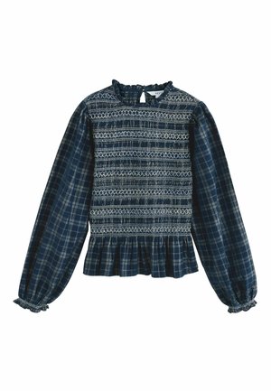 Next, SMOCKED CORDUROY LONG SLEEVE BLOUSE - Bluse - navy blue check