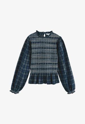 Next, SMOCKED CORDUROY LONG SLEEVE BLOUSE - Bluse - navy blue check