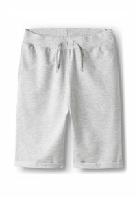 Hellgraue Freizeithosen mit elastischem Bund und Kordelzug, ausgestattet mit umgeschlagenen Säumen und einem weichen, strukturierten Stoff.