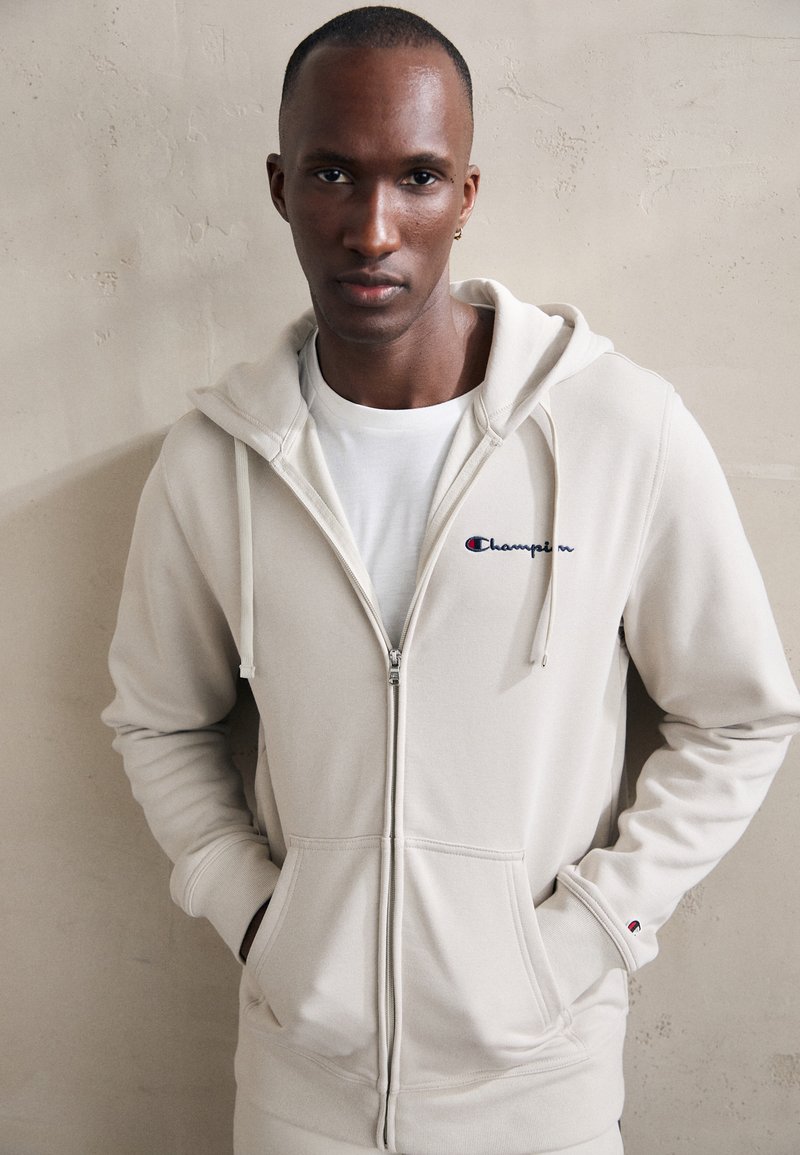 Champion ICONS FULL ZIP HOODIE SMALL LOGO - Cipzáras pulóver - beige
