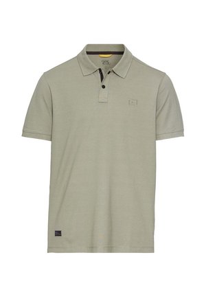 Light green polo shirt made of cotton, featuring a collar, two buttons, and a small logo patch on the chest. Short sleeves, classic fit.