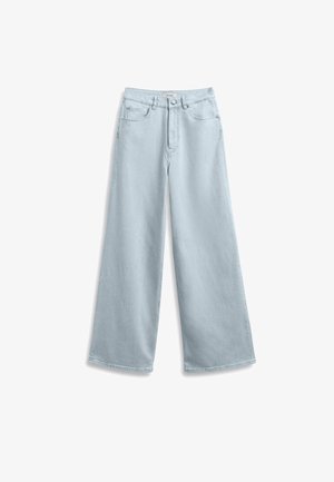 Lichtblauwe wijde spijkerbroeken van denim, met een klassieke vijf-pocket ontwerpen en een knoopsluiting aan de taille.