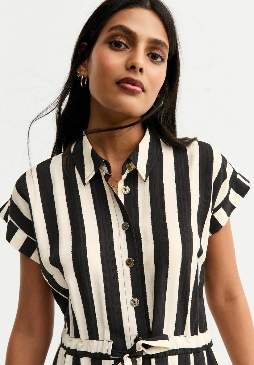 New Look WHITE STRIPE PRINT TIE FRONT SHIRT DRESS - Shirt