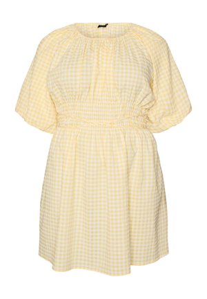 Zizzi, KURZES KLEINKARIERTES KLEID MIT BALLONÄRMELN - Freizeitkleid - gelb