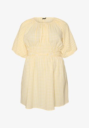 Zizzi, KURZES KLEINKARIERTES KLEID MIT BALLONÄRMELN - Day dress - gelb