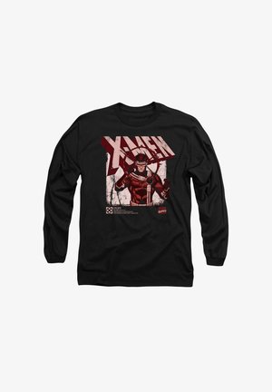 Schwarzes Langarm-T-Shirt mit einem roten Grafikdesign von Cyclops aus den X-Men, mit fetten Buchstaben und comicartigen Akzenten.