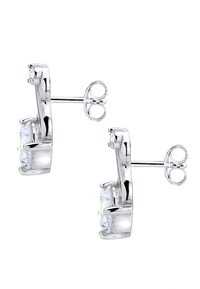 Sølvfarvede øreringe med ovale klare ædelsten, hver sat i en glat bezel med en post-bagslås.
