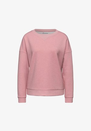 Zacht roze crewneck sweatshirt met lange mouwen, geribde manchetten, onderrand en een geribbelde driehoekige detail onder de halslijn.