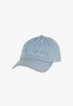 Világoskék farmer baseball sapka, az elején hímzett "KANI" logóval. Ívelt napellenző és hat szellőzőnyílás a korona részén.