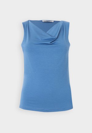 Top sin mangas azul claro con escote drapeado en forma de capucha, silueta ajustada y tela suave de Tiger of Sweden.