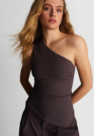 Bershka ASYMMETRIC - Camicetta - dark brown