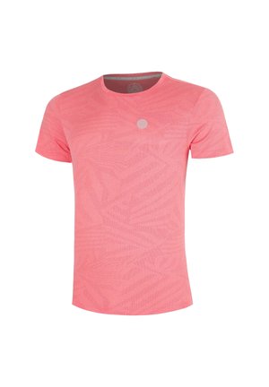 Herren Short-Sleeve Sport-T-Shirt in Korallenpink mit dezent strukturiertem Muster und kleinem rundem Logo auf der Brust.