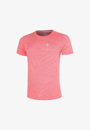 Herren Short-Sleeve Sport-T-Shirt in Korallenpink mit dezent strukturiertem Muster und kleinem rundem Logo auf der Brust.