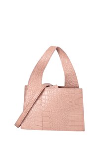 Roze handtas met krokodillenmotief in een rechthoekige vorm, met een gestructureerd ontwerp en een enkele bovenhandgreep. Verwijderbare schouderband inbegrepen.