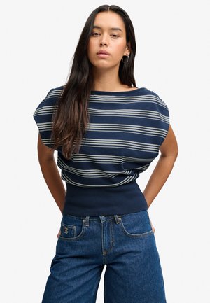 Superdry & Co, SUPERDRY DEEP RIB STRIPE BARDOT TOP.. - T-Shirt print - standard navy stripe