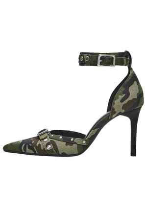 Bershka, BUCKLE DETAIL ANKLE STRAP HEELED - SANDALS - Escarpins à talons hauts - dark grey