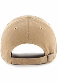 Khaki színű baseball sapka, strukturált formával, hátsó szövetpánttal és szellőző lyukakkal, sima pamutkeverékből készült.