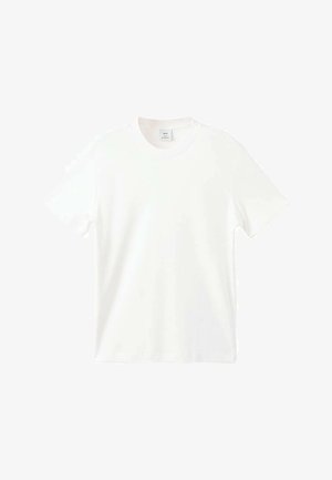 Bijela kratka majica s kratkim rukavima, napravljena od glatkog pamuka, s okruglim izrezom i opuštenim krojem bez vidljivih uzoraka ili akcentracija.