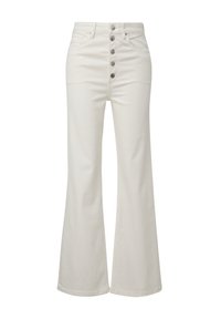 Witte hoge taille flared jeans van denim. Voorzien van een sluiting met zes metalen knopen aan de voorkant en twee zijzakken.