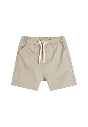 Khakifarbene Shorts aus Baumwolle mit elastischem Bund und Kordelzug, ausgestattet mit zwei Seitentaschen und geradem Bein-Design.