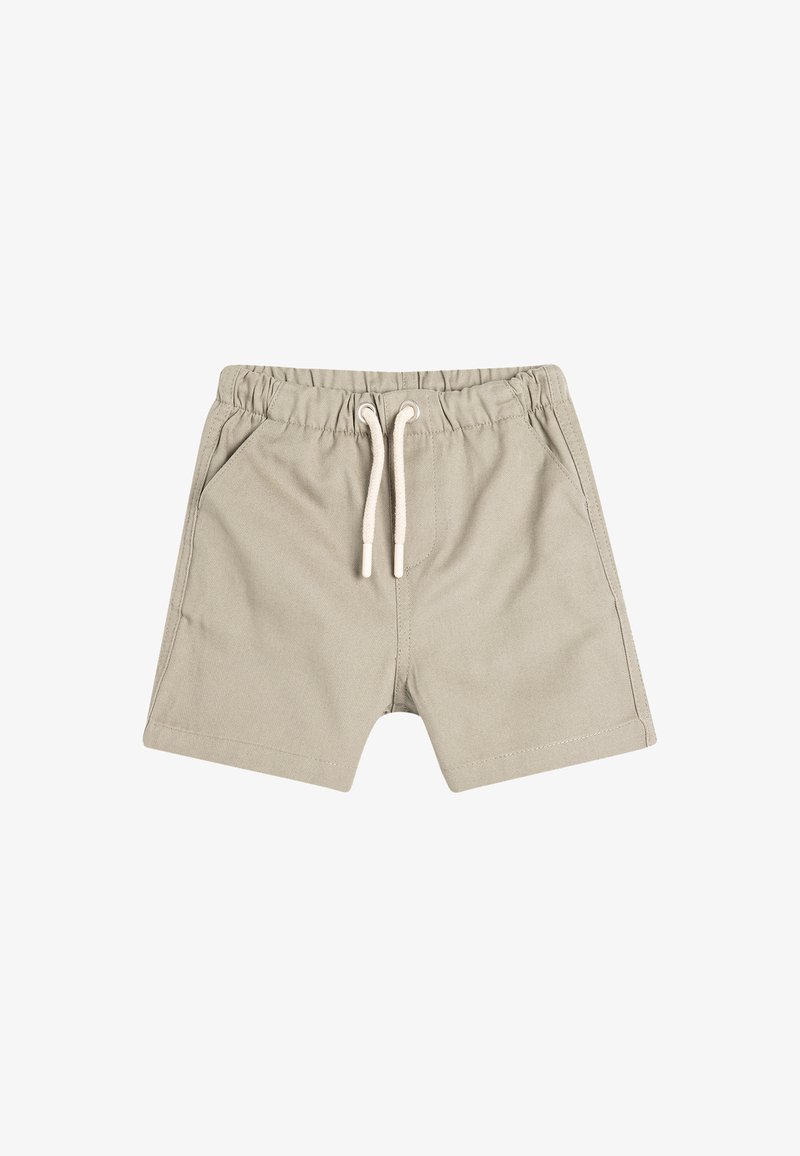 Khakifarbene Shorts aus Baumwolle mit elastischem Bund und Kordelzug, ausgestattet mit zwei Seitentaschen und geradem Bein-Design.