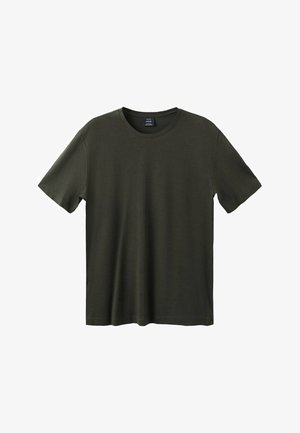 Tamnozelena majica kratkih rukava od pamuka, s okruglim izrezom i glatkom, ujednačenom teksturom bez uzoraka ili naglasaka.