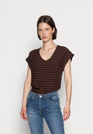 V NECK - T-shirt con stampa - blue brown stripe