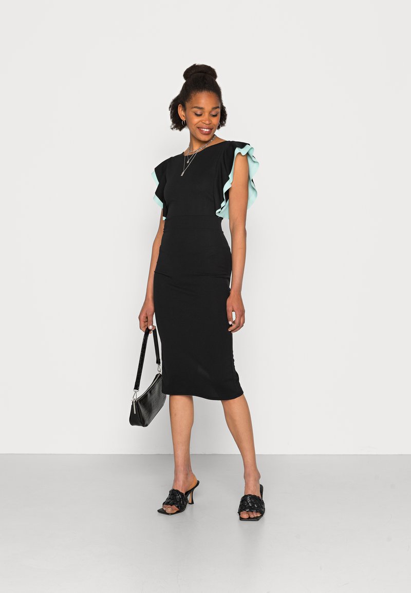 Damen Freizeitkleider | WAL G. KELLY RUFFLE SLEEVE MIDI DRESS Cocktailkleid/festliches Kleid black/mint/schwarz - PJ72391 Damen Freizeitkleider | WAL G. KELLY RUFFLE SLEEVE MIDI DRESS Cocktailkleid/festliches Kleid black/mint/schwarz - PJ72391