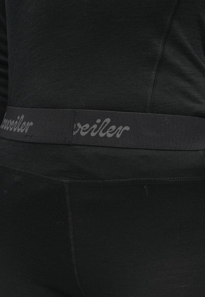 Colanți atletici negri cu o talie elastică lată, având logo-ul "weiler" într-o nuanță contrastantă de gri închis. Textură netedă și ajustată.