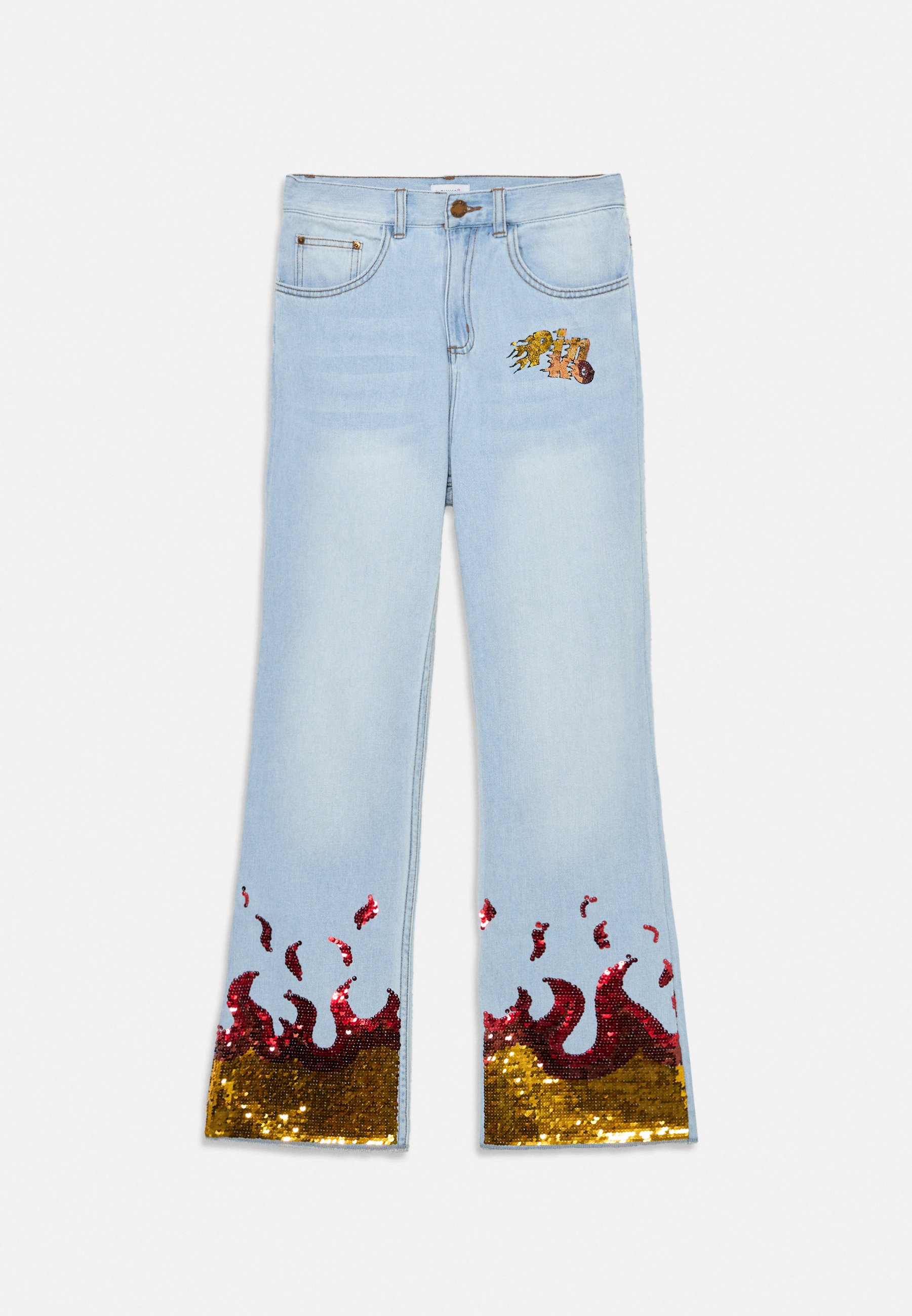 Pinko Up RICAMO PAILLETTES Jeans a sigaretta light denim/carta