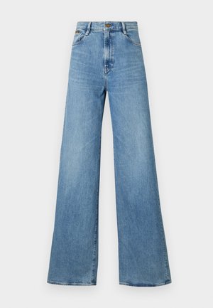 Svijetloplave široke traperice s visokim strukom, s četiri džepa i ravnim krojem od struka do obruba.