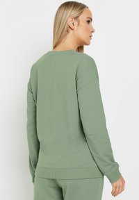 Felpa verde realizzata in morbido tessuto, con maniche lunghe, scollatura rotonda e polsini e orlo a coste. Design semplice e di colore uniforme.
