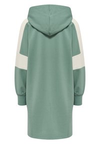 Huvtröja i ljusgrön bomullsblandning. Har vita horisontella ränder på ärmarna. Lös passform med elastiska ärmslut och nederkant.