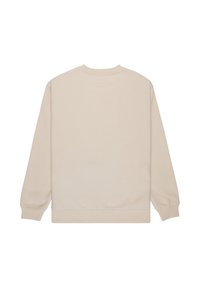 Beige sweater met lange mouwen, ronde hals, geribbelde boorden en zoom, gemaakt van een zachte katoenmix, met een effen achterkant.