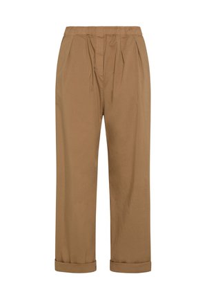 Pantaloni khaki con un fit rilassato, vita elastica, frontale plissettato, orli arrotolati e una texture in cotone morbido. Nessuna tasca aggiuntiva.