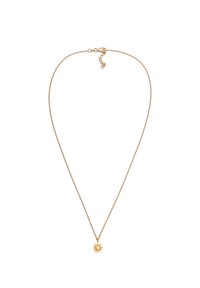 Goldfarbener Kettenanhänger mit einem sonnenförmigen Anhänger und einer zentralen Perle. Die Kette ist zart und strukturiert, mit einem Karabinerverschluss.