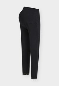 Μαύρο κολάν από μαλακό υλικό, με ψηλή μέση, εφαρμοστή γραμμή και διακοσμητική δαντέλα στο τελείωμα.