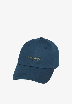 Niebieska czapka z daszkiem wykonana z bawełny, z żółtym haftowanym napisem "me" na przodzie. Zaprojektowana z zakrzywionym daszkiem i regulowanym tyłem.